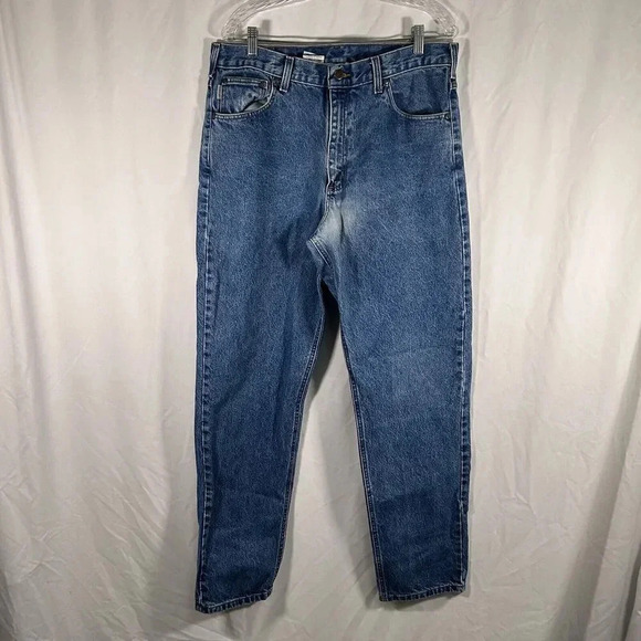 Carhartt Jeans Men's 36x34 Light Wash Blue Denim Pockets 100% Cotton - Picture 1 of 10